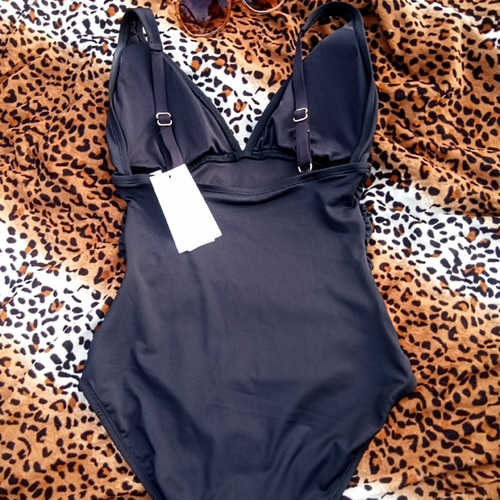 Michael Kors Black One Piece Swimsuit with Ruched Detailing - Picture 2 of 6